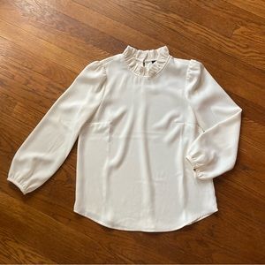 J. Crew Long-sleeve ruffle-neck top in 365 crepe
